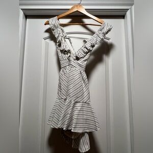 NWOT Selfie Leslie White Linen Striped Romper Small